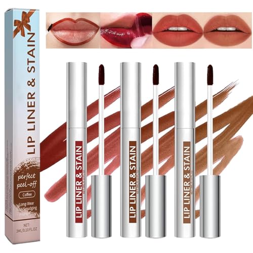 3 Piezas Peel Off Lip Liner Stain, Perfilador de Labios Removible, Tinte de Labio de Larga Duración, Delineador Labios Waterproof y Antimanchas, Perfilador de Labio Impermeable de Larga Duración