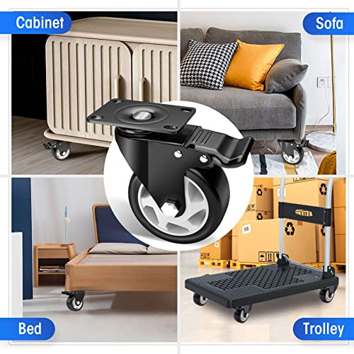 Image of 4 inch Caster Wheels Set of 8, Heavy Duty Casters with Brake, No Noise Locking Casters with Polyurethane (PU) Wheels, Swivel Plate Castors Pack of 8