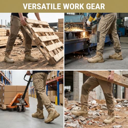 Mellowmiles Steel Toe Work Shoes for Men, ASTM F2413-24 Certified Safety Sneakers for Kitchen Restaurant Construction, Kevlar Puncture Resistant Lightweight Shoes, Breathable Mid-Top Boots Sand — view 6