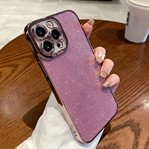 Coque de luxe placage carré pour iPhone 14 et 13 Pro rose silicone