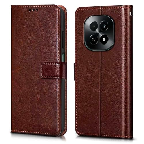 Image of Vintage Magnatic Closer Vegan Leather Flip Cover Compatible for Realme RMX5003 / 70 Turbo 5G - Tan Brown