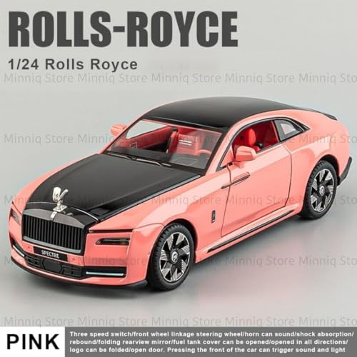 Image of 1:24 Rolls-Royce Spectre Diecast Metal Pull Back Car with 6 Openable Doors with Sound and Light Toy Decoration car Best Gift Toys for Kids (1.24 Rolls Royce Spectre - Pink)