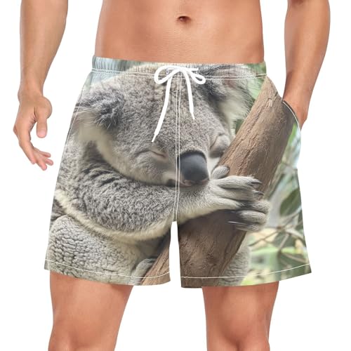 Lovely Koala Men's Swim Trunks with Liner Quick Dry Beach Shorts Swimwear Bathing Suit S-XXL