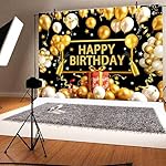 10x8 ft Happy Birthday Backdrops Black and Golden Balloon Birthday Background Banner Large Party Backdrop for Women Boys or Girls Kids Photo Shoot Supplies - Image 5