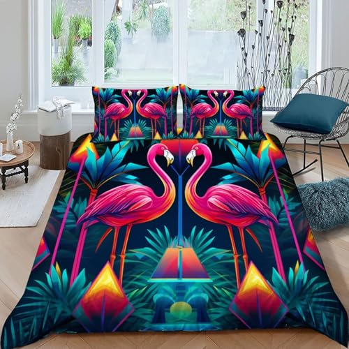Housse de couette flamant rose ensemble lit 3 pièces 2 taies d'oreiller 200x200