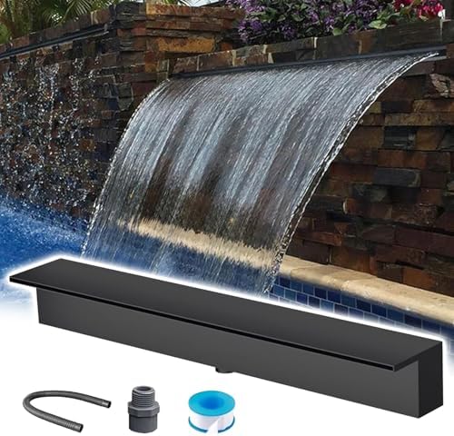 Stainless Steel Outdoor Waterfall Spillway - 18" Black Fountain for Garden, Pond & Pool - Perfect for Home & Commercial Landscaping