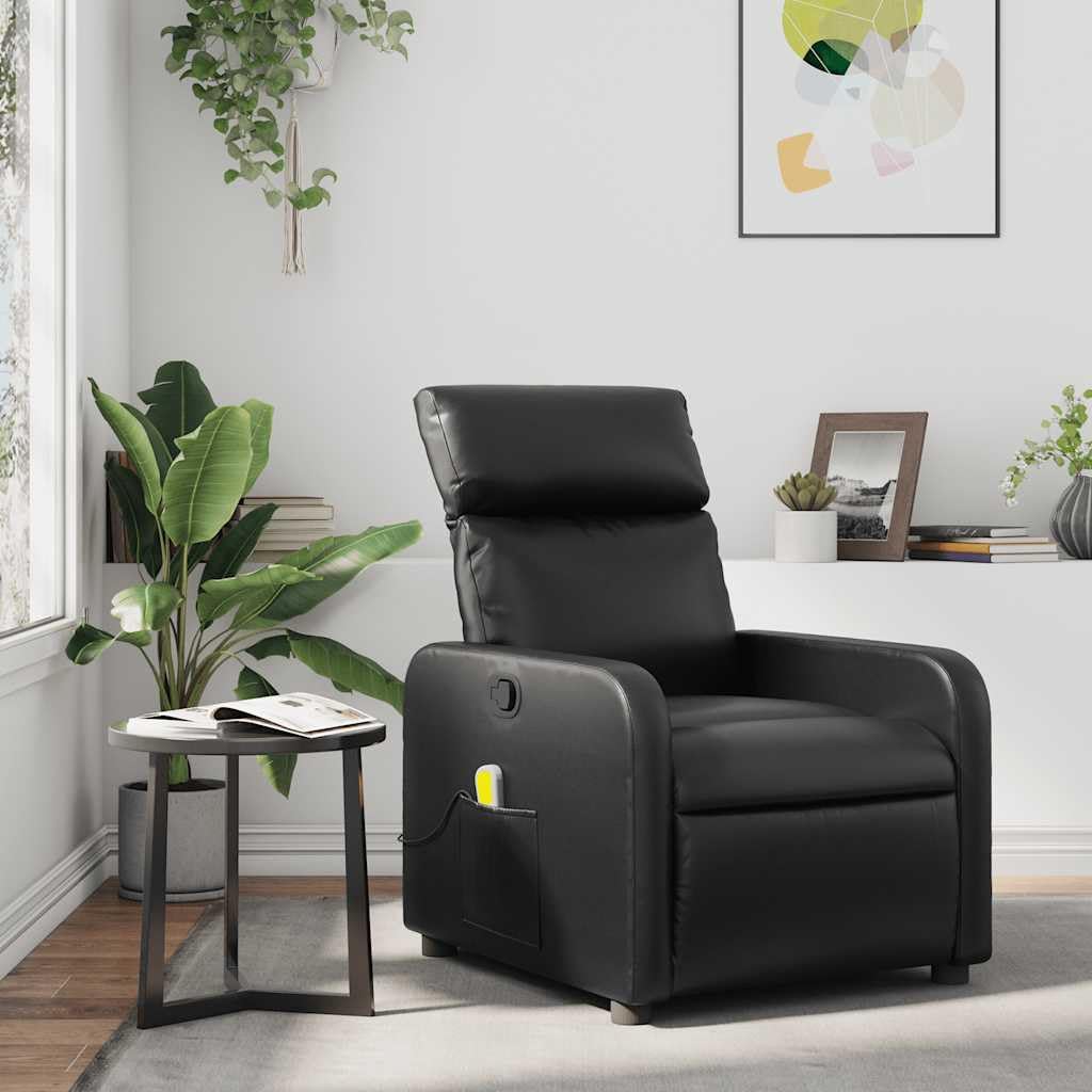vidaXL Sillón de Masaje Reclinable, Silla con Respaldo Reposabrazos, Butaca de Relax Descanso TV, Asiento para Casa, Cuero Sintético Negro