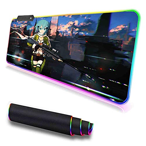 RGB Gaming Mouse Pads Girl with Sniper Gun Shino Anime Sword Art Online Mouse Pad RGB Luminous Led Gaming Mouse Pad Non-Slip Keyboard Mouse Pad-S(300x600_mm)