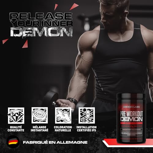Pre Workout Demon - Complément puissant pré-entrainement avec créatine, caféine, bêta-alanine et glutamine (Fruits Rouges, 720g) – Image 5