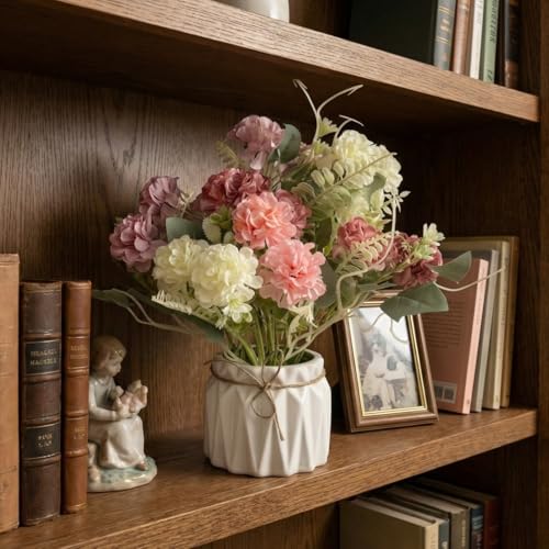 Image of Dekorly Artificial Lavender Plant in White Pot, 18cm - Realistic Faux Flower Arrangement for Home & Office Decor (Set of 1) (1, Small Chrysanthemum)