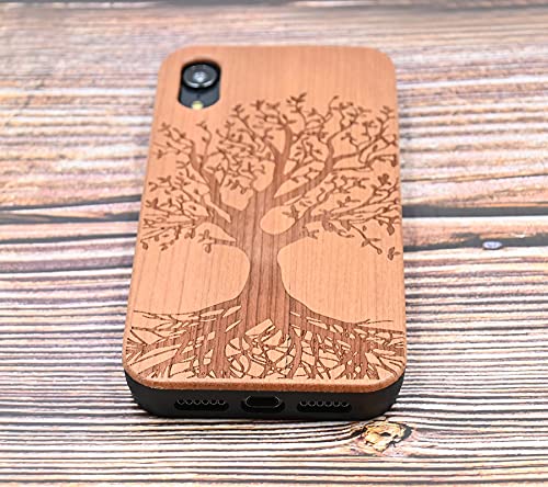 Cyd-W Wood Case For Iphone Xr [Hard Real Wood & Soft Tpu] Shockproof Hybrid Protective Cover Unique & Classy Wooden Case, Life Tree #TOP6