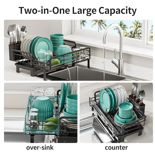 Small Dish Drying Rack - Extendable Dish Rack for Kitchen Counter, Rustproof Dish Drainers with Utensil Holder, Perfect for Apartments, RVs and Small Spaces,16.5" D x 7.5"-12.5" W x 6.5" H by SILUB - Image 4