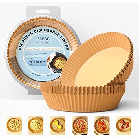 Air Fryer Liners, Non-Stick Air Fryer Disposable Paper Liner, Multipurpose Greaseproof Paper Liners for Air Fryer Oven Baking Roasting Microwave Frying Pan (20 cm, 50 PCS) Cover