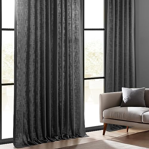 Image of HPD Half Price Drapes Heavy Faux Linen Light Filtering Curtains for Bedroom 96 Inches Long (1 Panel) - Rod Pocket Curtains for Living Room - Window Curtains Home Decor - 50 X 96, Slate Grey