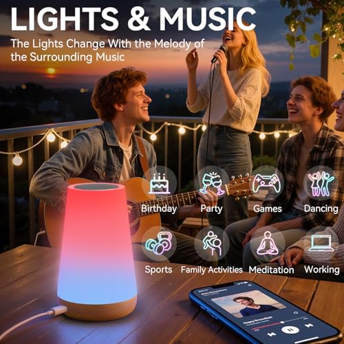 Image of Auxmir Smart Night Light, Dimmable Nursery Table Lamp for Baby Work with App /Voice Control, LED Lamp with Music Sync and 100+ Scene Modes, Bedside Timer Lamp for Bedroom Living Room Sleep Aid(Corded)