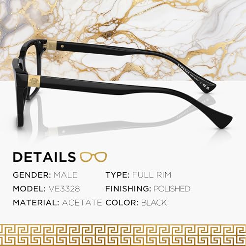 Image of Versace VE3328 Non-Polarized Glasses for Men - Rectangle Acetate Frame with Temples, eShades Eyewear Kit Included