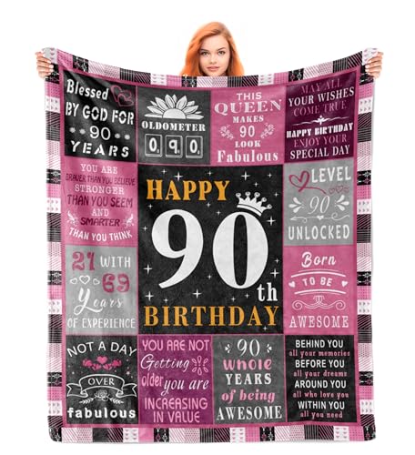 Noxkioy 90th Birthday Gifts for Women, 90 Year Old Birthday Gifts for Women, Gift for 90 Year Old Woman, 90th Birthday Decorations for Woman Blanket 60