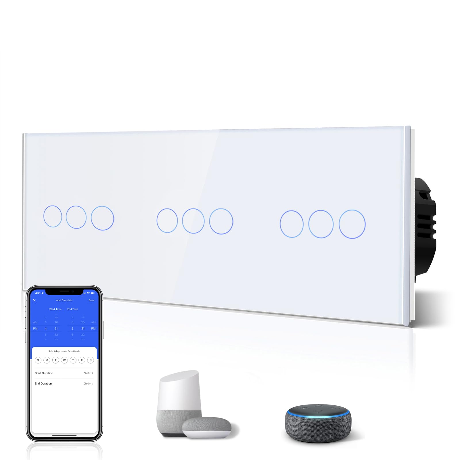 BSEED Interruptor Inteligente WIFI,Interruptores Tactil Con Cristal,Compatible con Alexa,Tuya y Smart Life,Requiere Cable Neutro,2 Gang 1 Vía,86mm Blanco — view 164