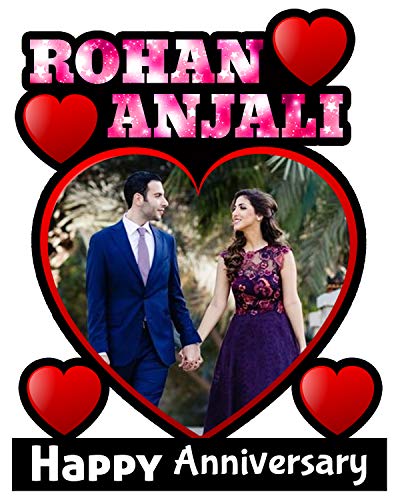 Image of Shrikant Art Personalized inchHappy Anniversary inch Heart-Shaped Photo Collage Wall Hanging - Large 15x12 Inch Custom Name Wooden Frame with Red Heart Accents