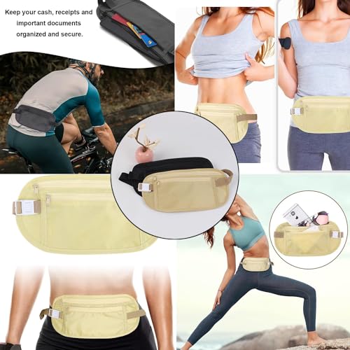 NUDFSY-Money-Belt-2-Pieces-Money-Belts-for-Travel-Hidden-Travel-Money-Belt-with-Adjustable-Elastic-Strap-Sling-Multipurpose-Waterproof-Travel-Bag-for-Cell-Phone-Passport-Cash-Debit-Credit-Cards