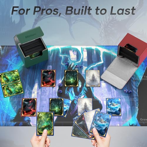 Image of Mlikero Card Deck Box, Commander Deck Box Holds 100+ Double-Sleeved Cards with 2 Dividers, Leather Magnetic Closure Card Box Fit for MTG, TCG (Green)