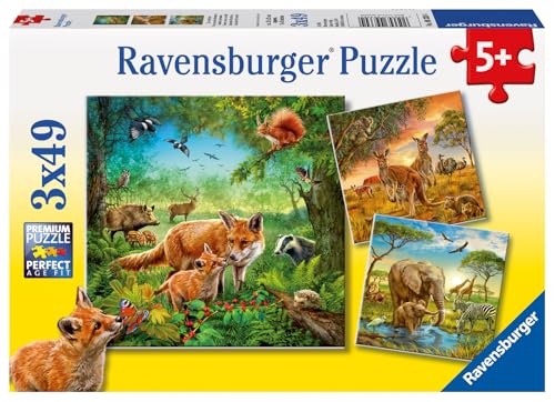 Ravensburger Kinderpuzzle - 09330 Tiere der Erde - Puzzle für Kinder ab 5 Jahren, mit 3x49 Teilen