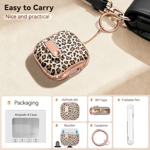 Image of for Apple AirPod 4 Case 2024 with Lock,Clear TPU Floral AirPod 4th Generation Cases for Women Girly, iPod 4 Case with Keychain & Cleaner Kit- Brown Leopard Print