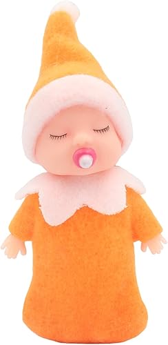 Muñeca elfo durmiente con chupete  Juguetes de elfo en miniatura de Navidad  Regalo de fiesta de decoración de Año Nuevo (naranja)