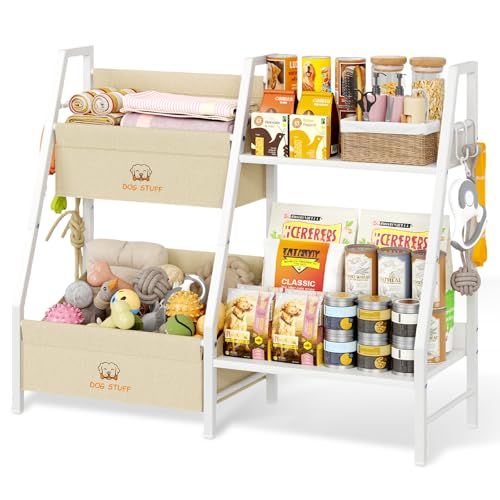 Dog Toy Basket with Storage Shelf & Hooks, Durable Dog Storage Organizer for Living Room, Dog Organization and Storage, Perfect Dog Gift for Home Decor