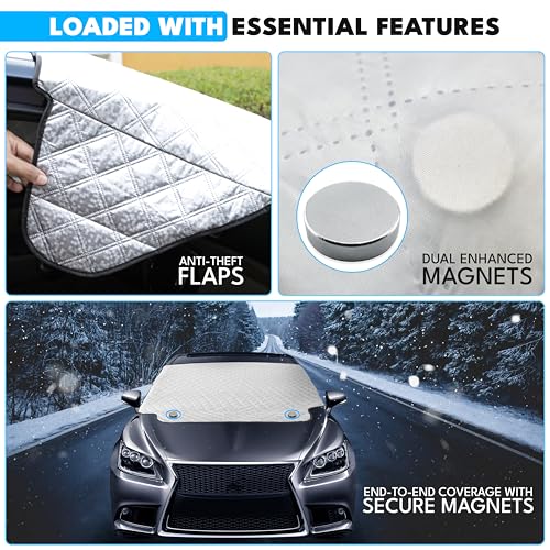 Image of EcoNour PEVA Magnetic Windshield Snow Cover Features 4-Layer Thickness to Protect from Snow, Ice, and Frost | Car Cover for All Weather Protection Fits Most Cars | X-Large (74x49 inches)