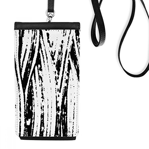 Bourse en cuir suspendu téléphone noir avec motif texture ligne verticale