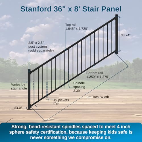 Image of Weatherables 36 in. H x 8 ft. W Stanford Stair Railing Kit - Aluminum Porch & Deck Railing Kit with Black Powder-Coated Finish, Adjustable Outdoor Hand Rail Kit