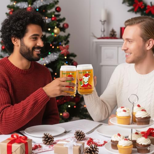 Arsemica Funny Christmas Beer Glass for Men Women, 16 oz Holiday Glass Drinking Cups, White Elephant Gifts for Men Women, Christmas Glass Cup Party Supplies Table Decor Stocking Stuffers