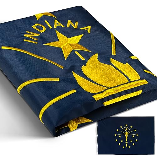 Drapeau de l'Indiana IN brodé extérieur Anley avec coutures renforcées