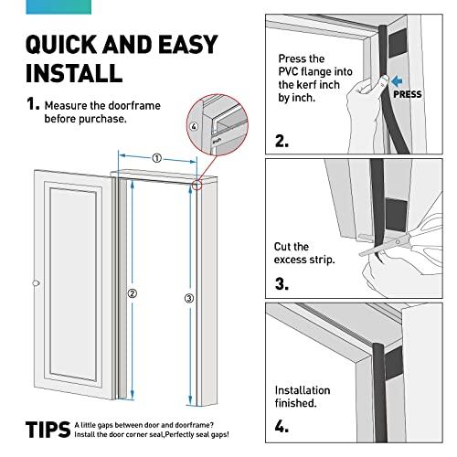 Fcsotsps Weather Stripping Door Seal -36 Ft V Shaped Foam Kerf Weatherstripping,Exterior Door Frame Weather Stripping With 4 Pcs Door Corner Seals, Card Slot Installation Seals Large Gap,Black #TOP7