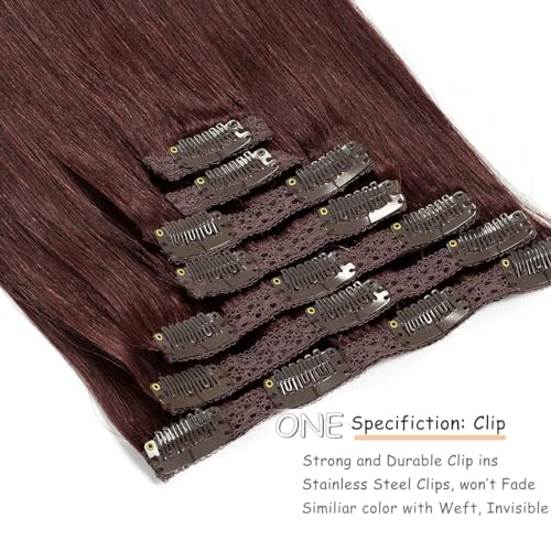 Caliee Clip in Hair Extensions Real Human Hair Burgundy Wine Red Color Double Weft Lace Invisible Silky Straight Hair Extensions Clip ins for Full Head 120 G 14 Inch3