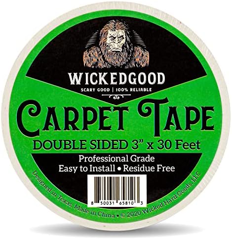 WickedGood Carpet Tape with Liner, Double Sided, Multi-Purpose Rug Tape, Residue Free, Indoor & Outdoor, Stops Curling, Vacuum Friendly (White, 3" x 30 Feet)