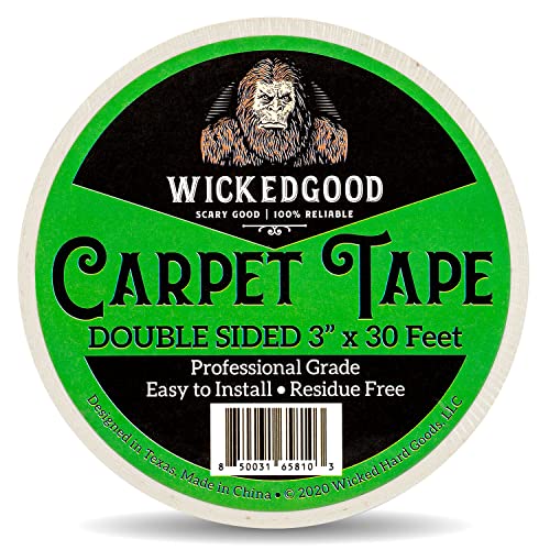 Wickedgood Carpet Tape With Liner, Double Sided, Multi-Purpose Rug Tape, Residue Free, Indoor & Outdoor, Stops Curling, Vacuum Friendly (White, 3" X 30 Feet) #TOP1