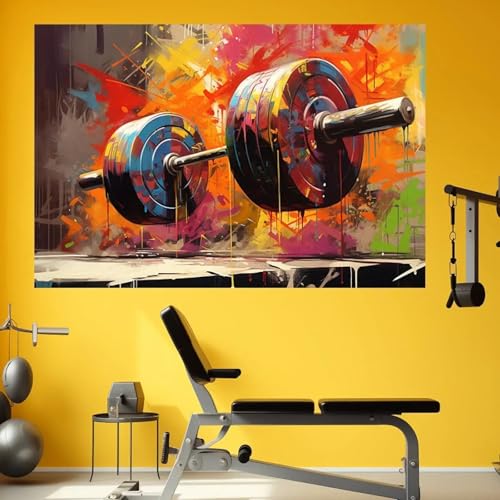 Peinture sur toile haltères déco murale gym et musculation moderne 50 x 75 cm