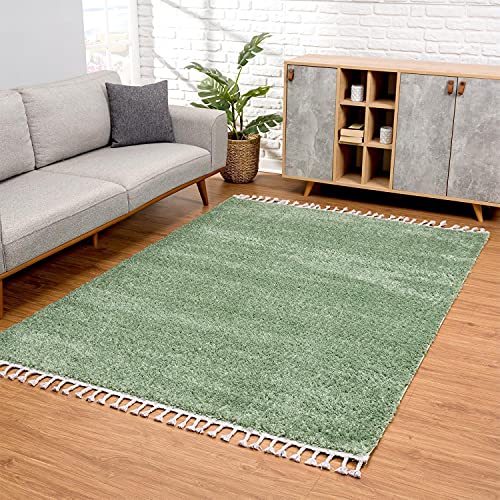 carpet city Teppich Wohnzimmer - Shaggy Hochflor Grün - 80x150 cm Einfarbig - Moderne Teppiche mit...