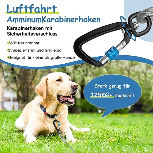 Hofleine für große Hunde,6m Tie Out Cables Leinen Hofleine für Hunde, stoßdämpfender Feder,langlebiger und Leichter Drehhaken für Hof und Camp,rostfreie Pet Leine für mittlere bis große Hunde