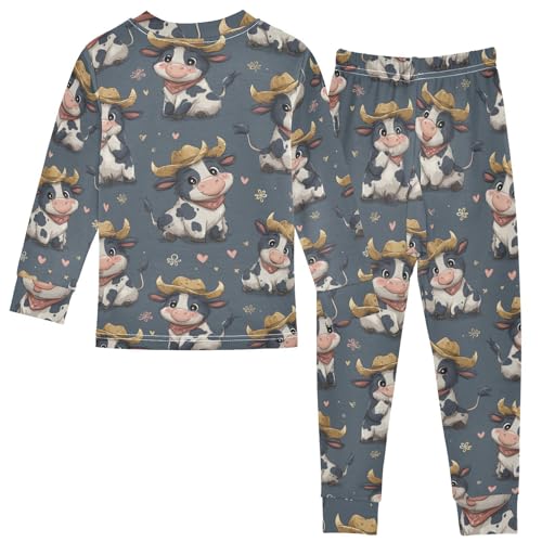 Pajama Sets Long Sleeve Cow Pattern with Hearts Soft Comfy Sleepwear 2 Piece PJS 3-8T3