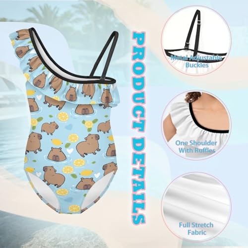 Image of Girls One Piece Swimsuit Ruffled Halter Bathing Suit with Adjustable Strap Beach Sport Swimwear for 3-14 Years