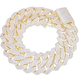 Ucciyo Cadena de eslabones cubanos grandes sólidos de 25 mm para hombre, cadena gruesa chapada en oro de 18 quilates, collar cubano de circonio 5A+, oro y plata, diamantes helados, collar de eslabones