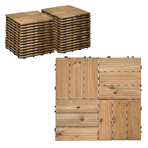 Outsunny 27 Pcs Wooden Interlocking Decking Tiles, Outdoor F