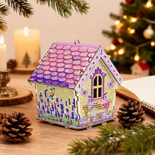 Image of HASTHIP Diamond Painting Cabin Model DIY Full Drill Miniature House Wood 3D Crystal Mosaic House Kit for Creative Crafting and Home Display Tabletop Decoration