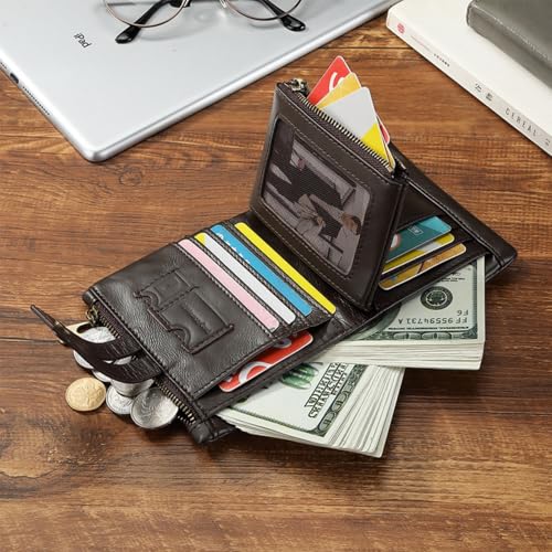 Full-Grain Oil-Wax Cowhide Men’s Wallet with Multifunctional Large Capacity Purse RFID Blocking Protection Design2