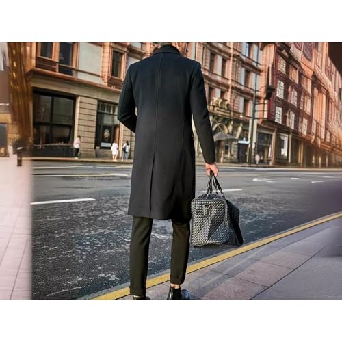 Maiyifu-GJ Men's Single Breasted Wool Blend Pea Coat Winter Thick Slim Fit Trench Coats Long Warm Classic Business Coat4
