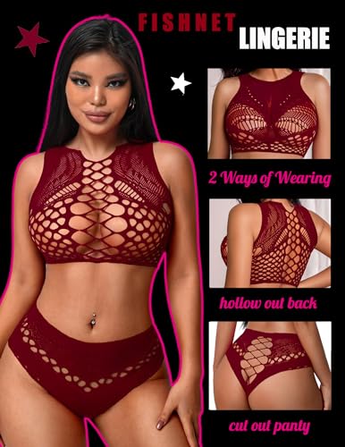 Image of Avidlove Womens Fishnet Lingerie for Women Sexy Two Piece Lingerie Set Stripper Outfit