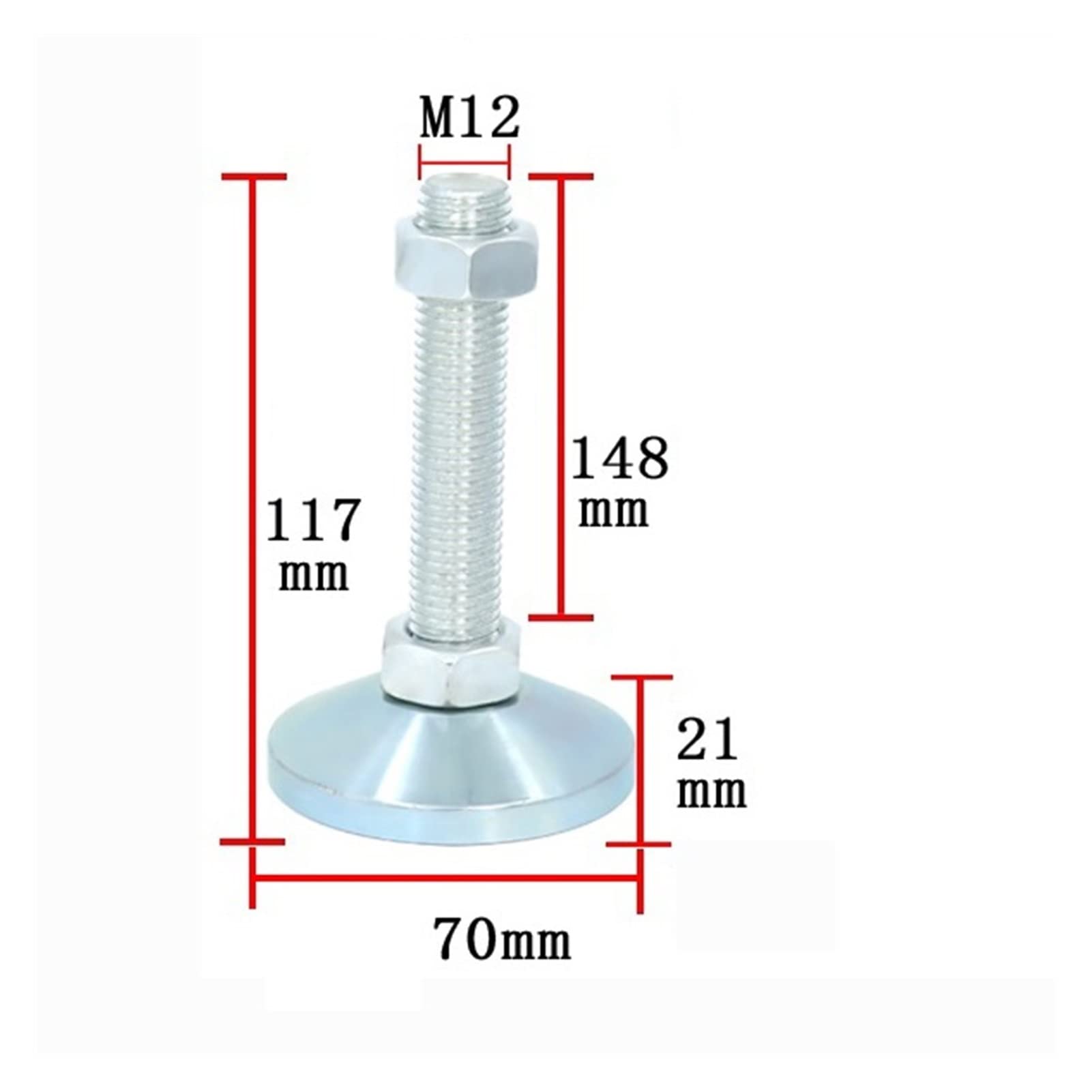 Nivellierfüße, 2 Stück Nivellierfuß, Verstellbarer Fußnivellierer mit M12-Gewinde, robuster, Möbelnivellierer,8 Zoll Basisdurchmesser(70*M12*80mm)